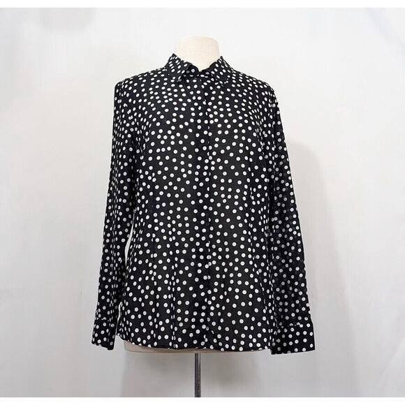 Coldwater Creek Blouse Black White Polka Dots Top Shirt Semi-Sheer Size 14 - Picture 1 of 7